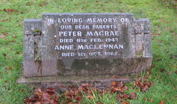 Photo of headstones/Anne MacLennan died 1962 MI Avoch